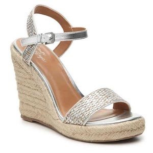 NWOBox Crown Vintage Metallic Silver ESPADRILLE Padded WEDGE SANDAL-9M